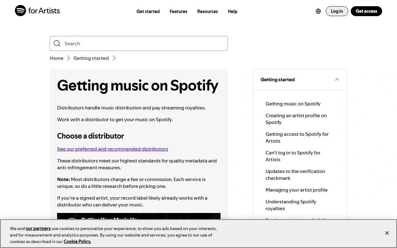 Halaman Spotify for Artists tentang memilih distributor untuk merilis musik