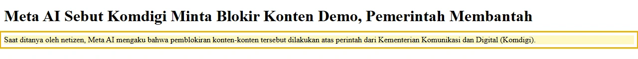 Kartu kutipan berita Jawa Pos tentang jawaban Meta AI soal permintaan Komdigi