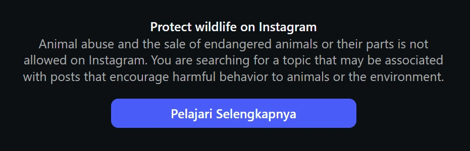 Jendela peringatan Protect wildlife on Instagram di hasil pencarian kata orangutan