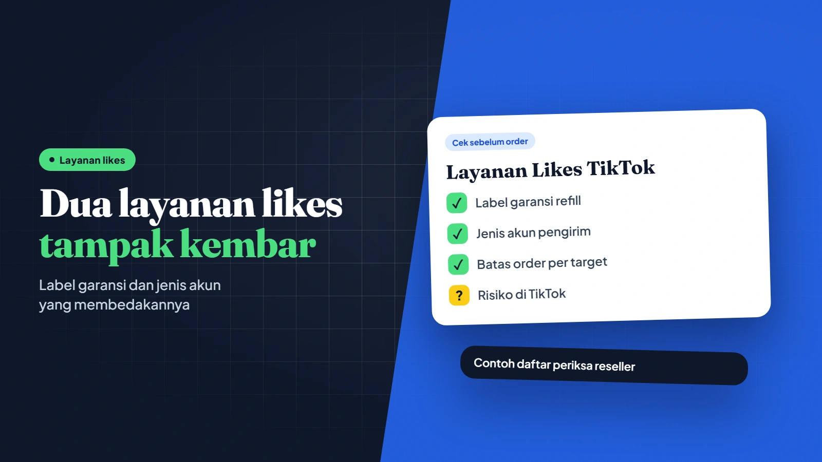 Ilustrasi kartu daftar label yang dicek reseller pada layanan likes TikTok di panel
