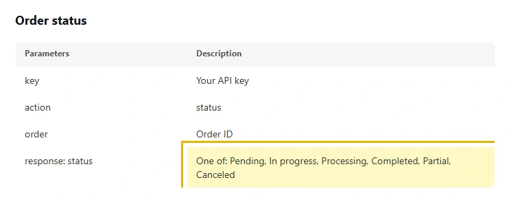 Dokumentasi API v2 menampilkan daftar status order termasuk Partial dan Canceled